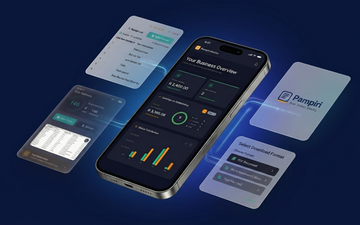 Pampiri app showing receipt scanning dashboard